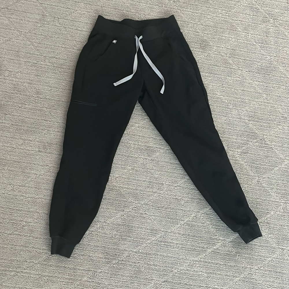 Figs Black Jogger Pants with Gray Drawstring